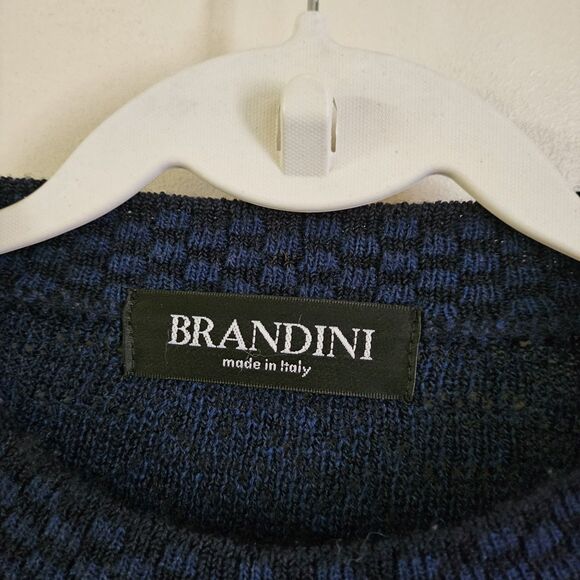 Brandini Sweater Mens Large Navy Blue Wool Textured Zigzag Knit Pullover Italy - Picture 2 of 7